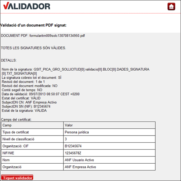 Validaci d'un document PDF signat