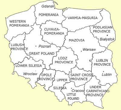 Figure 1. New administrative division of Poland into 16 provinces (January 1, 1999)