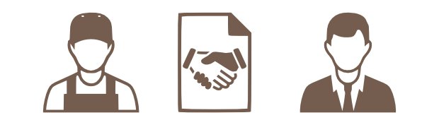 treballador i empresari amb un contracte enmig