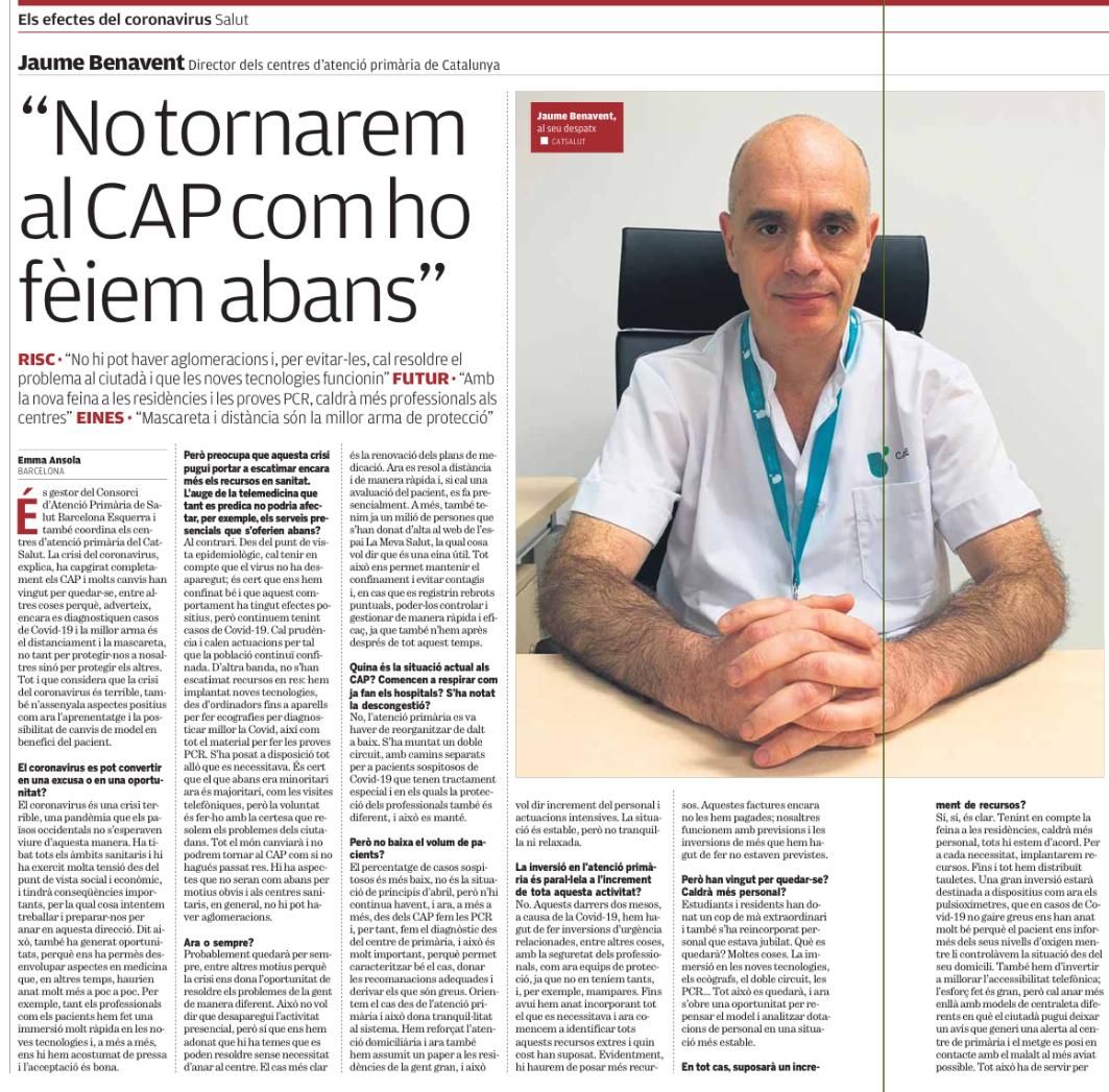 Notícia: 'No tornarem al CAP com ho fèiem abans'