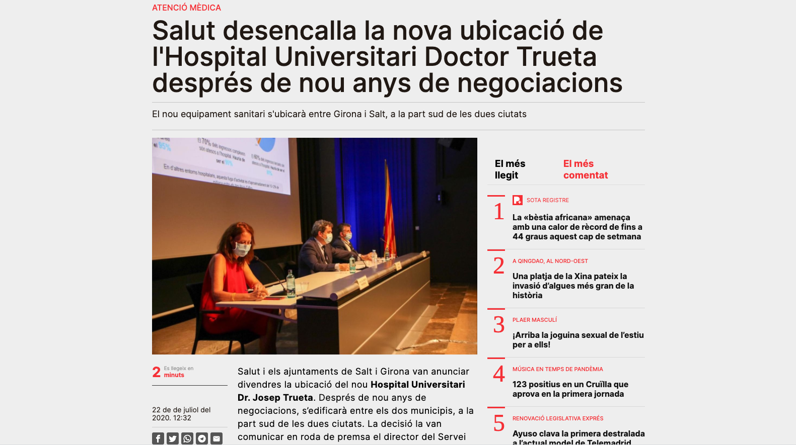 Notícia: Salut desencalla la nova ubicació de l'Hospital Universitari Doctor Trueta després de nou anys de negociacions