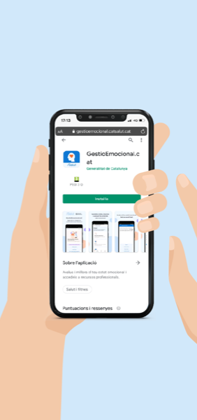 Mòvil amb la captura de la imatge de l'aplicació GestioEmocional.cat a la play store de Android