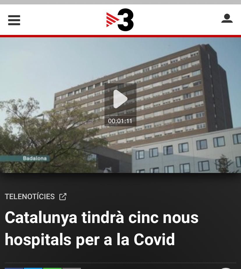 Telenotícies: TV3. Catalunya tindrà cinc nous hospitals per a la Covid