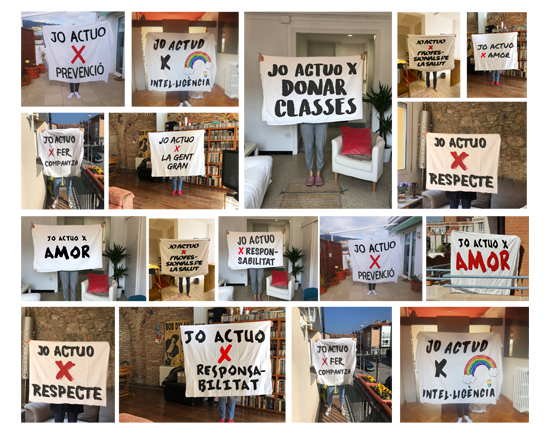 Collage de fotos sobre gent amb cartells que posen 'Jo Actuo per ...'
