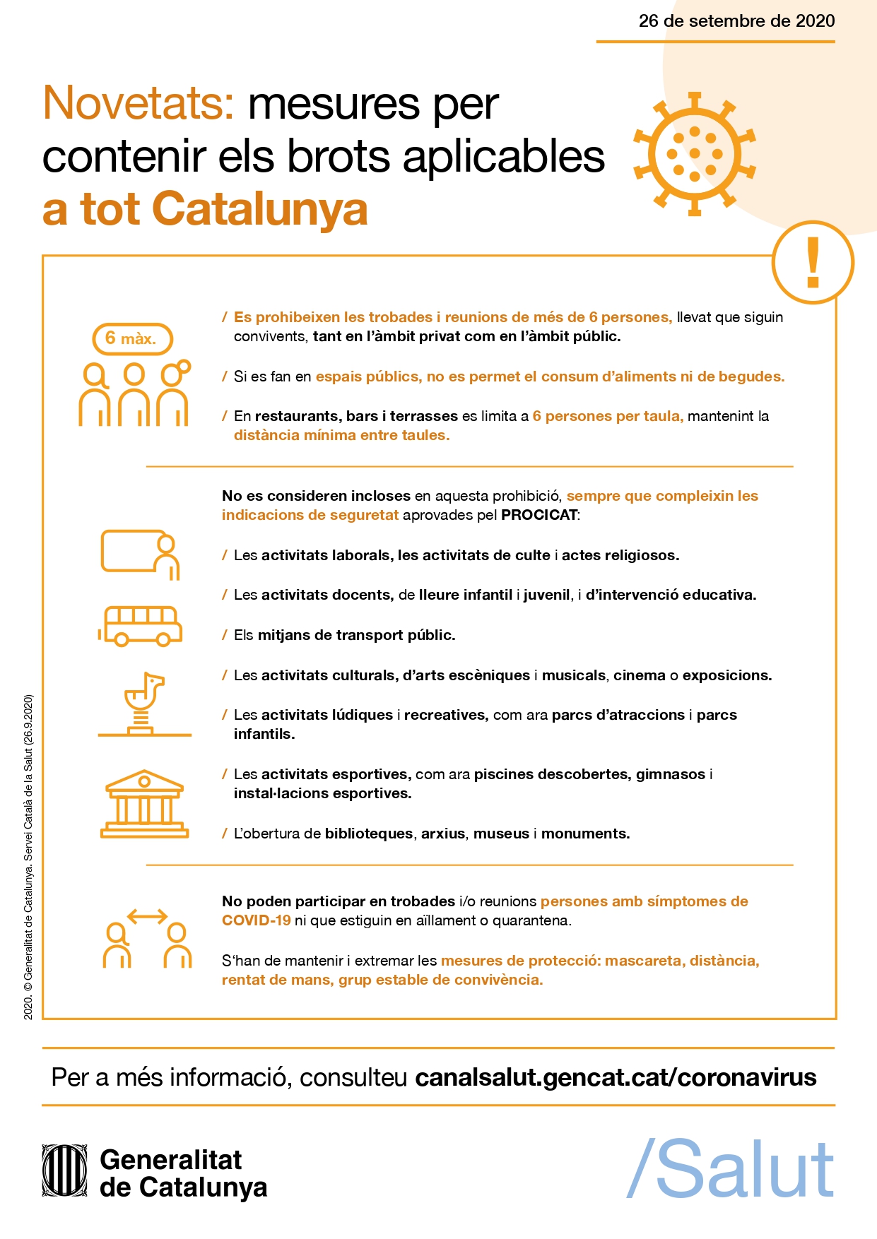 Cartell: Novetats: mesures per contenir els brots aplicables a tot Catalunya
