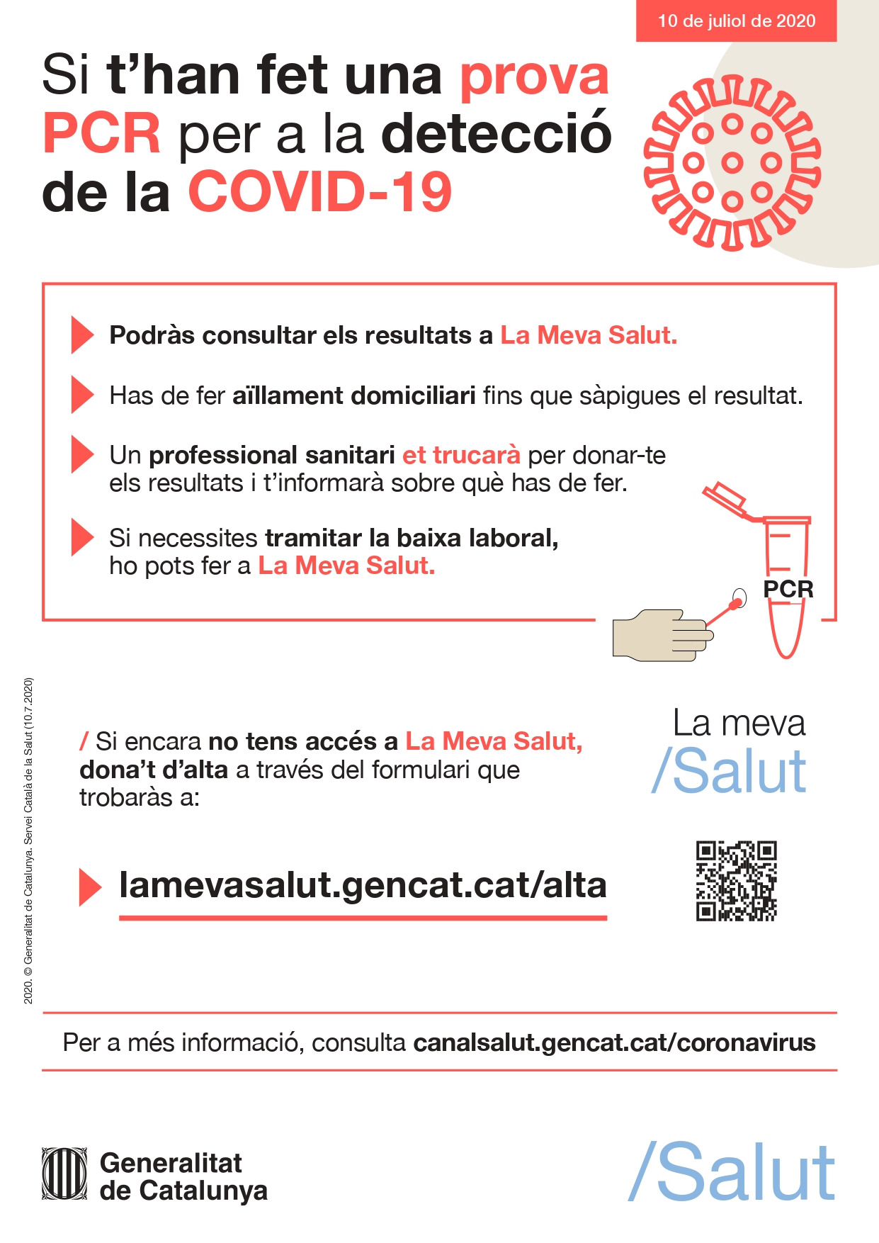 Cartell: Si t'han fet una prova PCR per a la detecció de la COVID-19