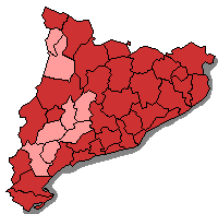 Mapa acolorit per comarques segons la participaci� del segon avan� comparada amb el 2006